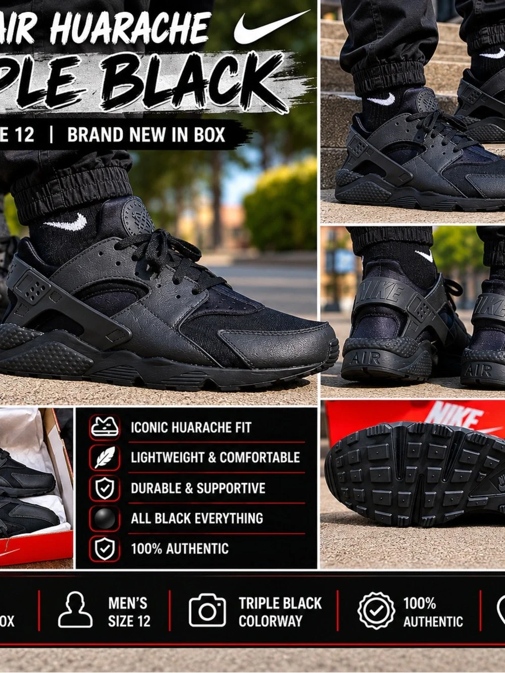 Nike All-Black Air Huarache Sneakers